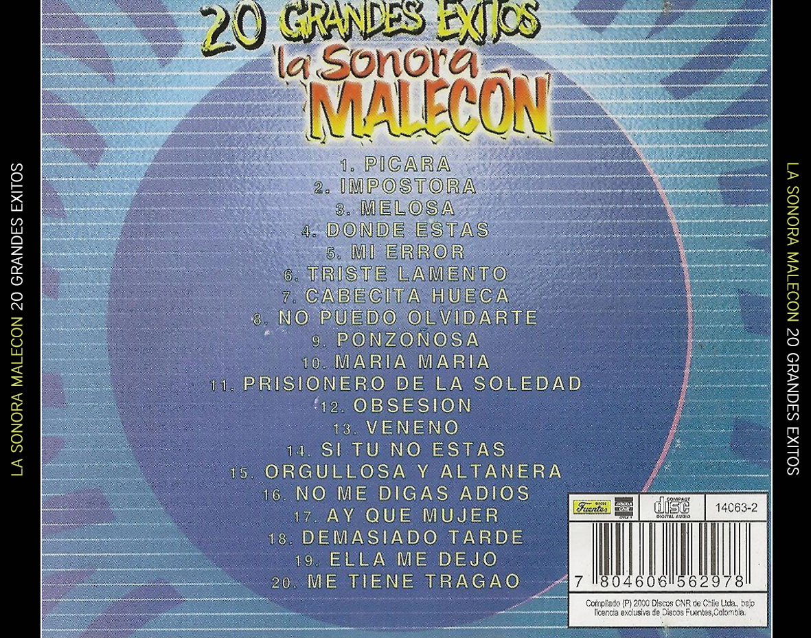 Cartula Trasera de La Sonora Malecon - 20 Grandes Exitos