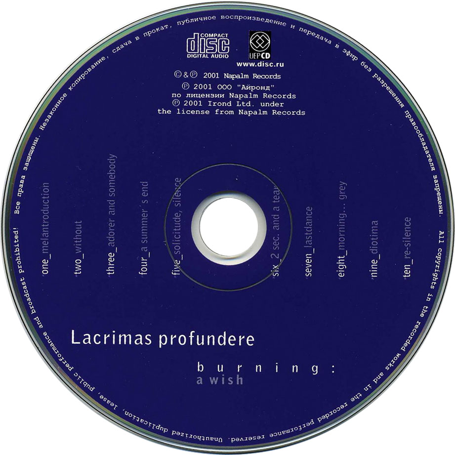 Cartula Cd de Lacrimas Profundere - Burning: A Wish
