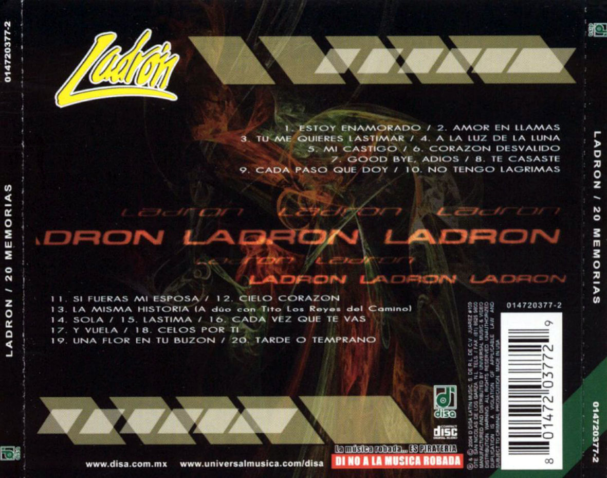 Cartula Trasera de Ladron - 20 Memorias