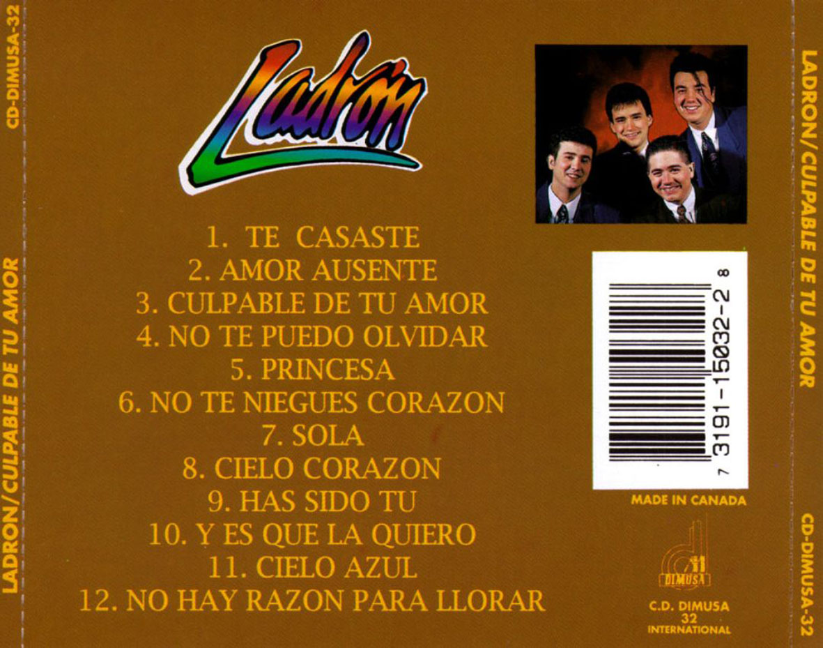 Cartula Trasera de Ladron - Culpable De Tu Amor