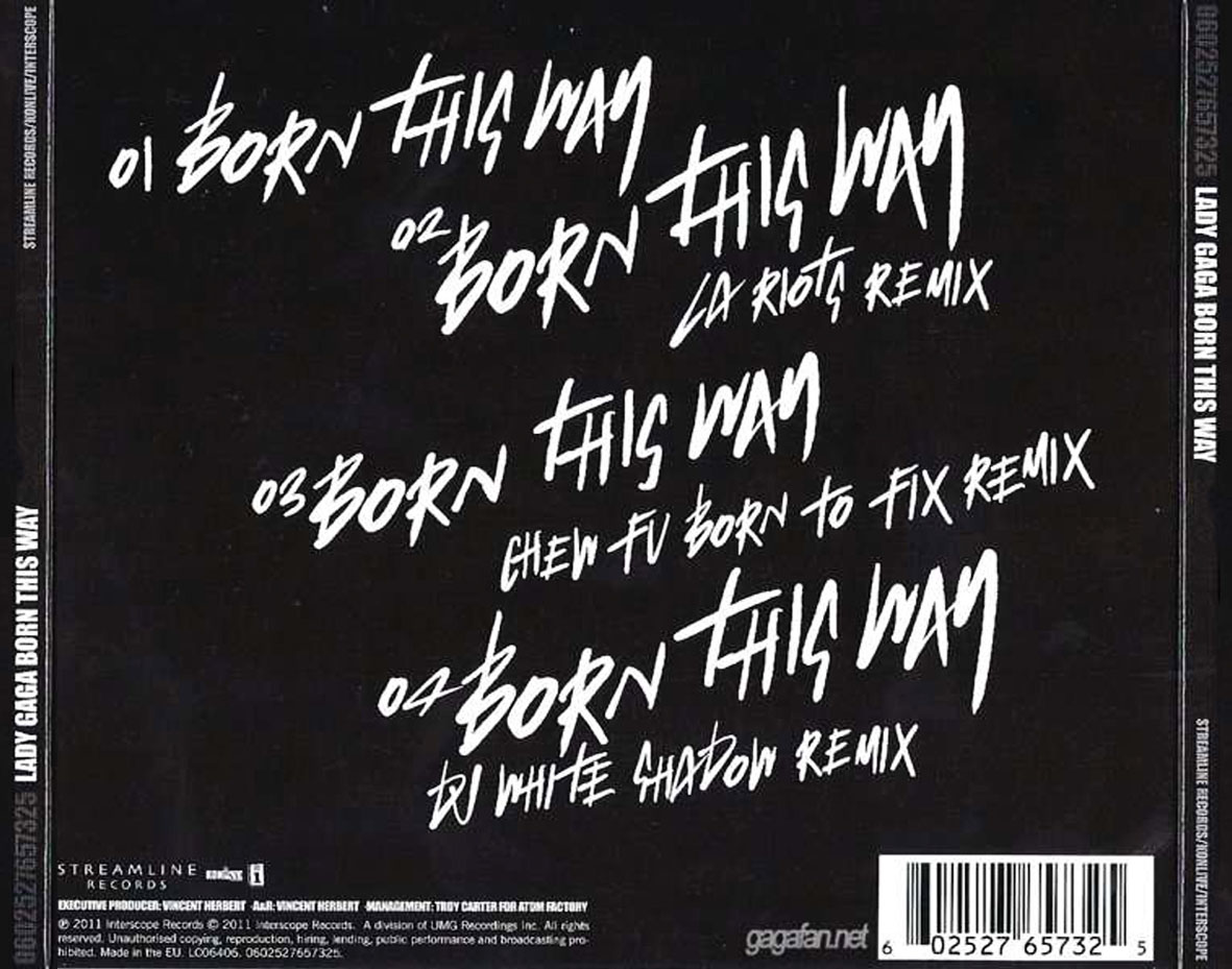 Cartula Trasera de Lady Gaga - Born This Way (The Remixes Part 1) (Cd Single)