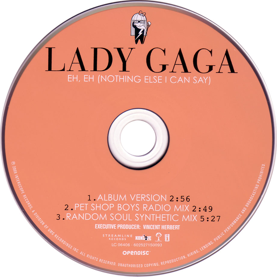 Cartula Cd de Lady Gaga - Eh, Eh (Nothing Else I Can Say) (Cd Single) (Francia)