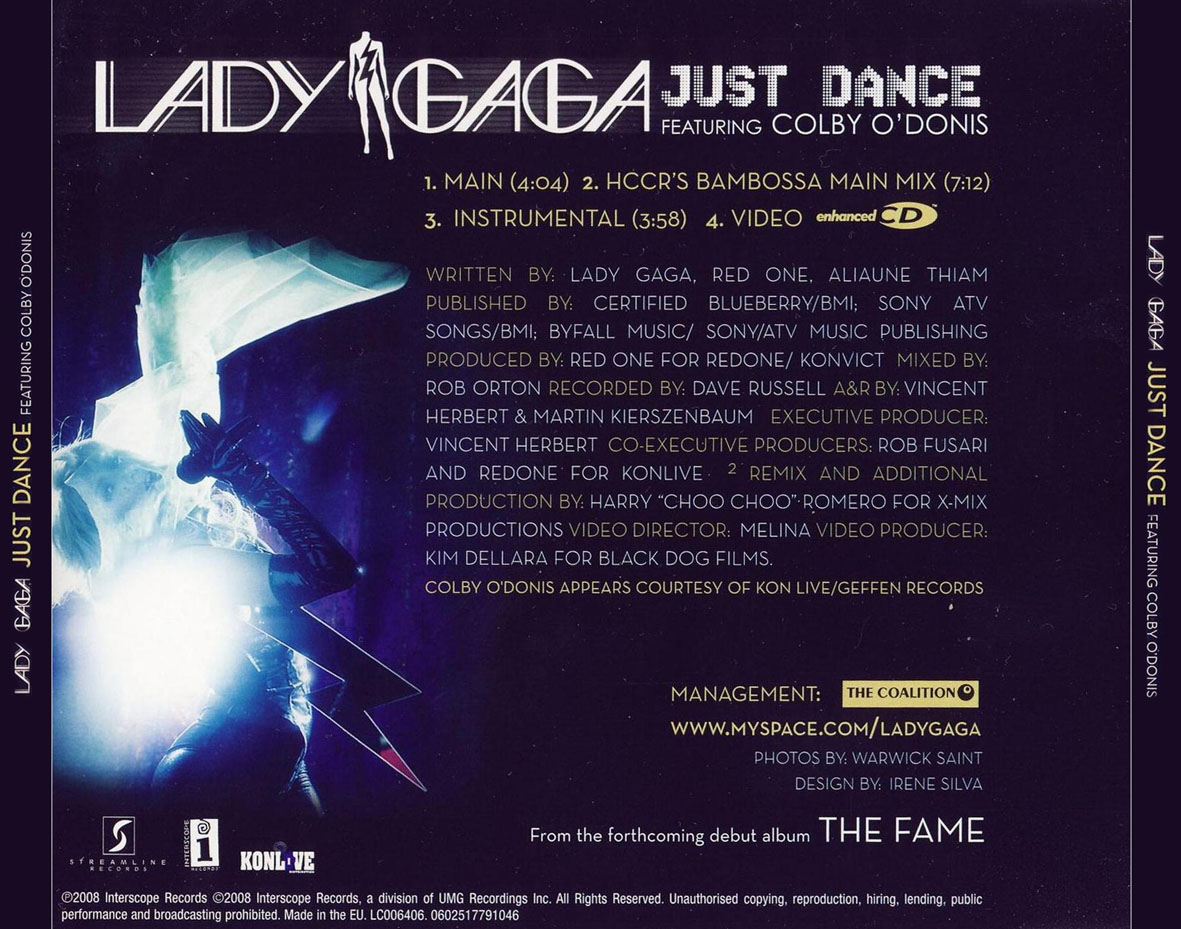 Cartula Trasera de Lady Gaga - Just Dance (Featuring Colby O'donis) (Cd Single)