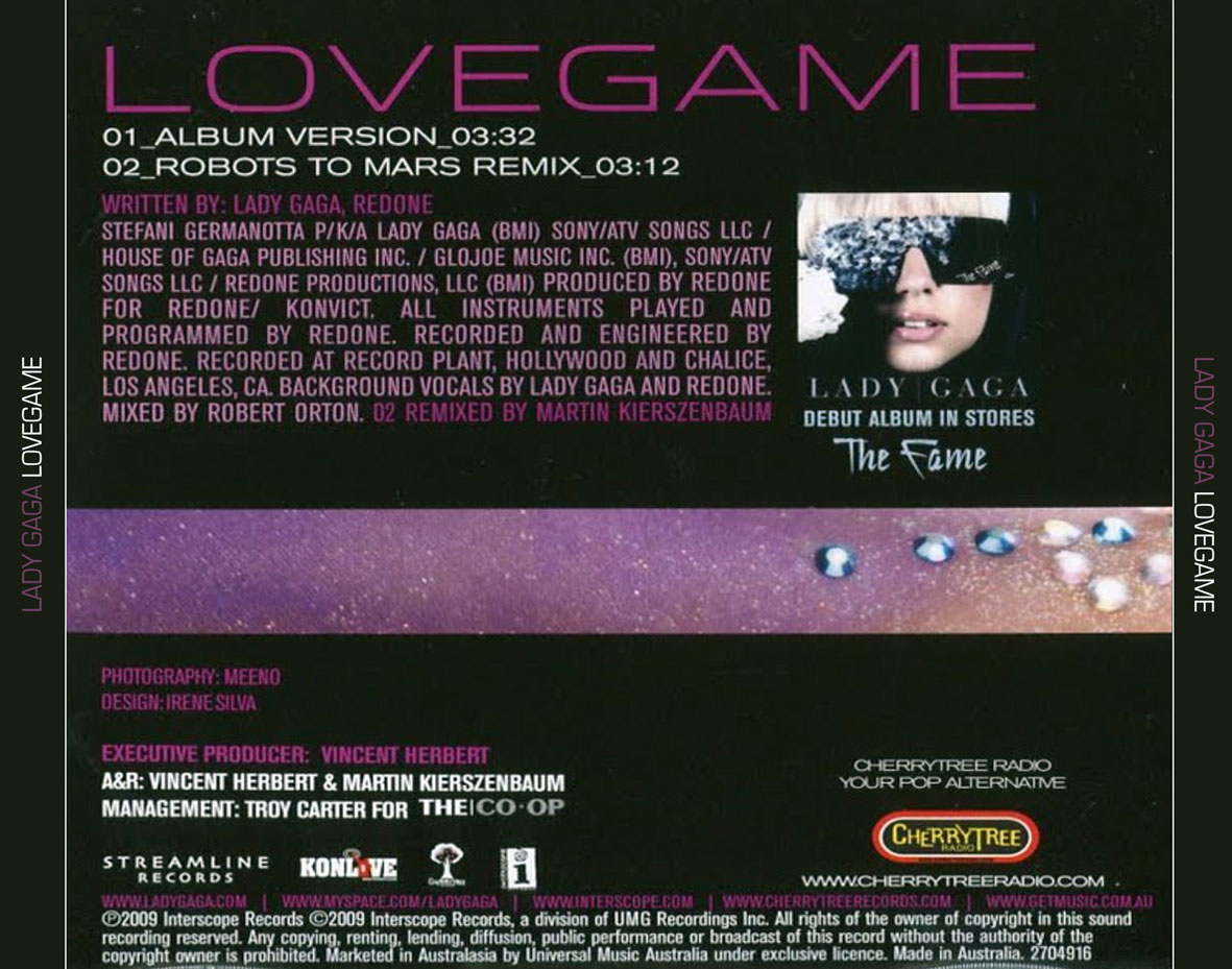 Cartula Trasera de Lady Gaga - Lovegame (Cd Single)