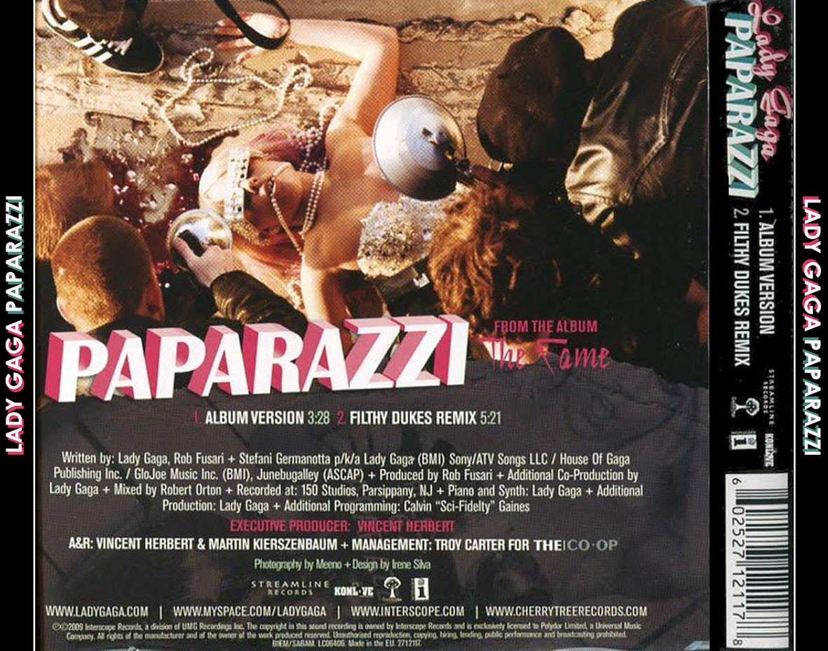 Cartula Trasera de Lady Gaga - Paparazzi (Cd Single)