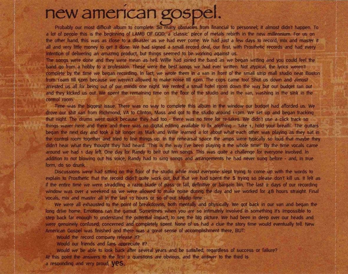 Cartula Interior Trasera de Lamb Of God - New American Gospel