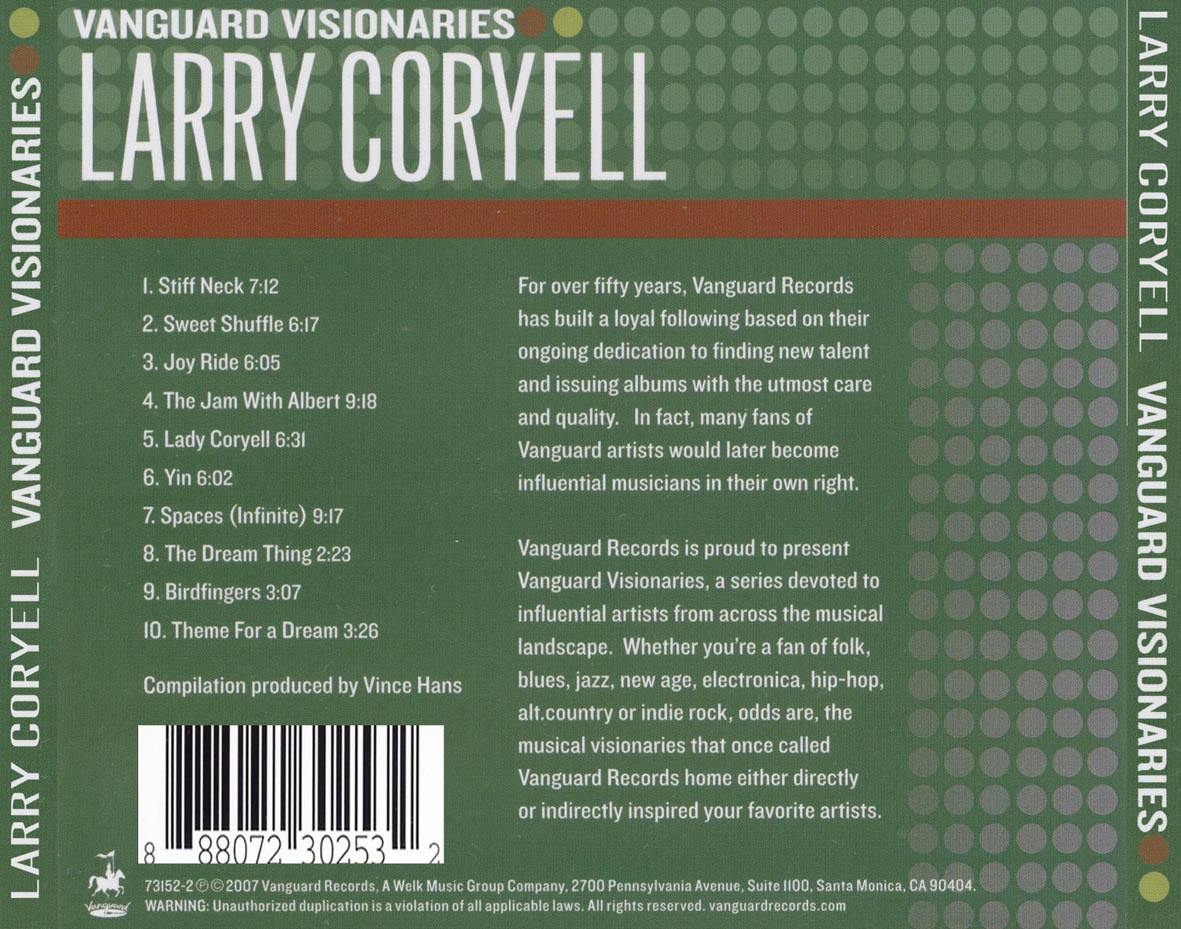 Cartula Trasera de Larry Coryell - Vanguard Visionaries