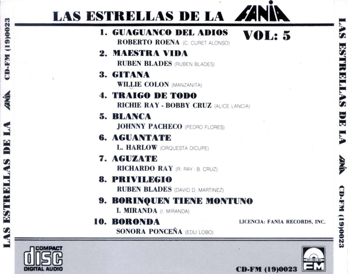 Cartula Trasera de Las Estrellas De La Fania Volumen 5