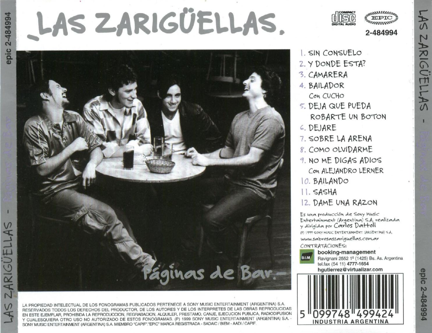 Cartula Trasera de Las Zarigellas - Paginas De Bar