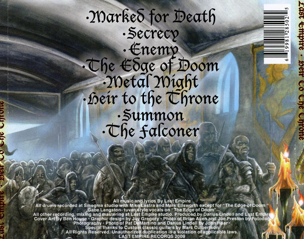 Cartula Trasera de Last Empire - Heir To The Throne