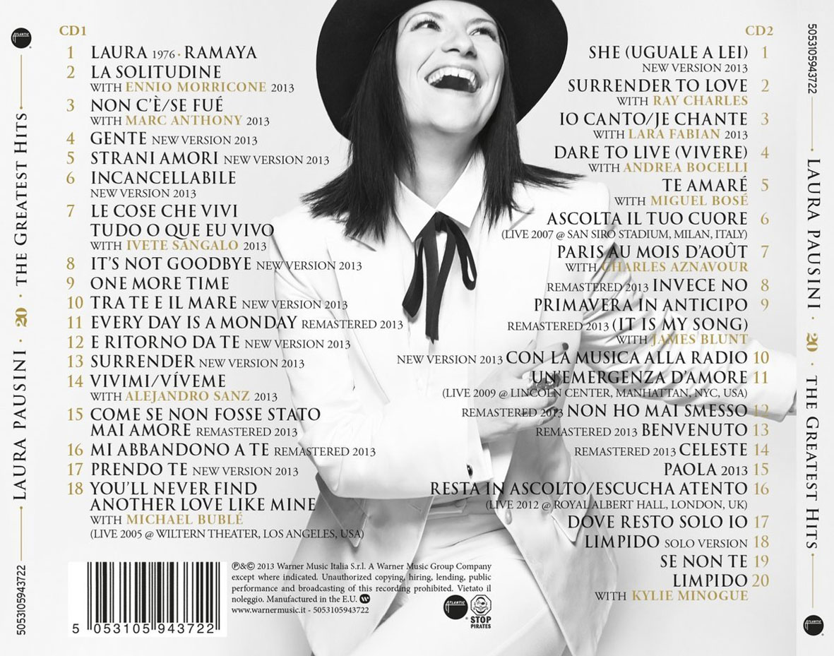 Cartula Trasera de Laura Pausini - 20 The Greatest Hits