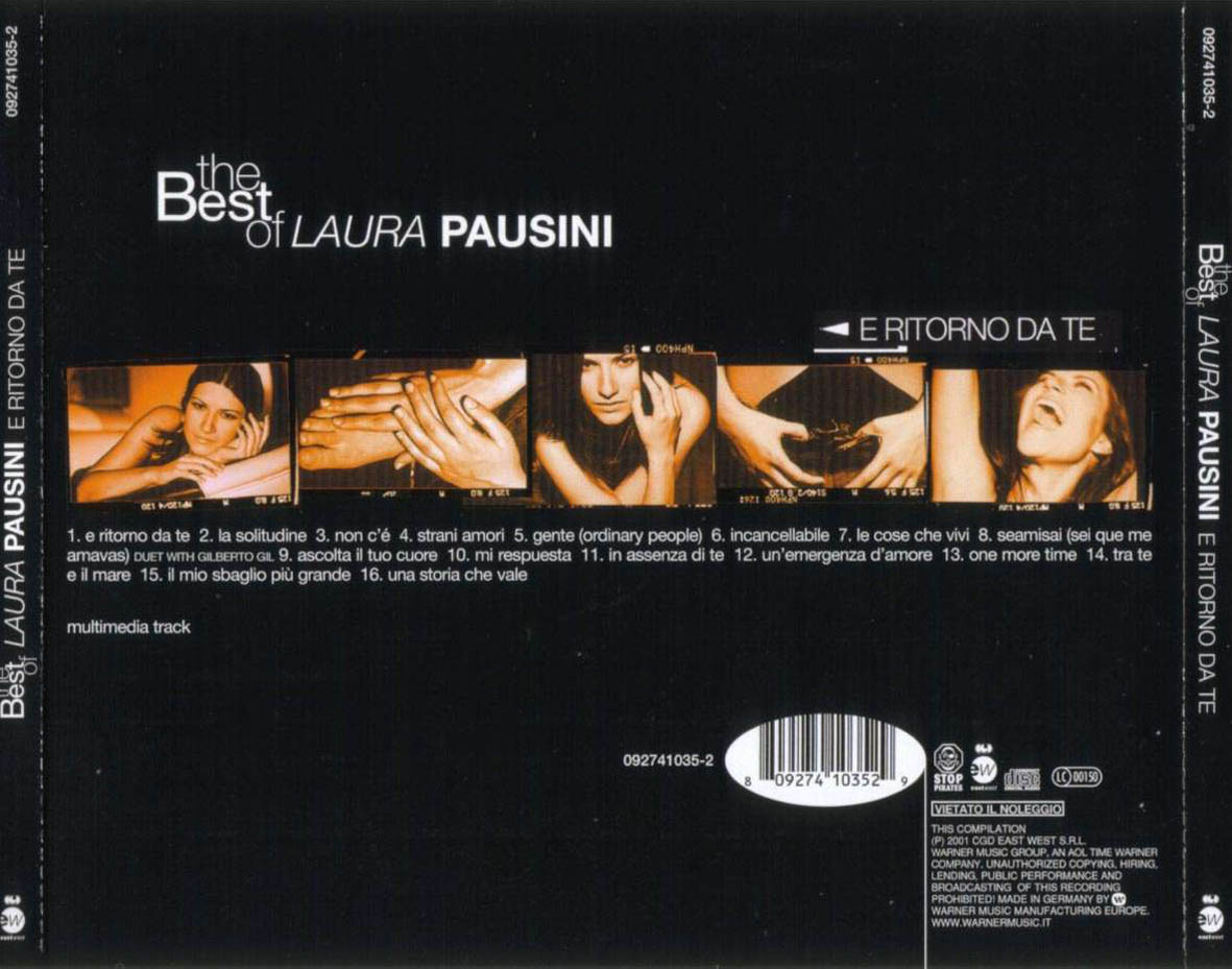 Cartula Trasera de Laura Pausini - E Ritorno Da Te (The Best Of Laura Pausini)
