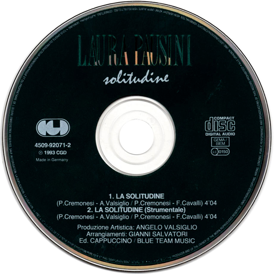 Cartula Cd de Laura Pausini - La Solitudine (Cd Single)