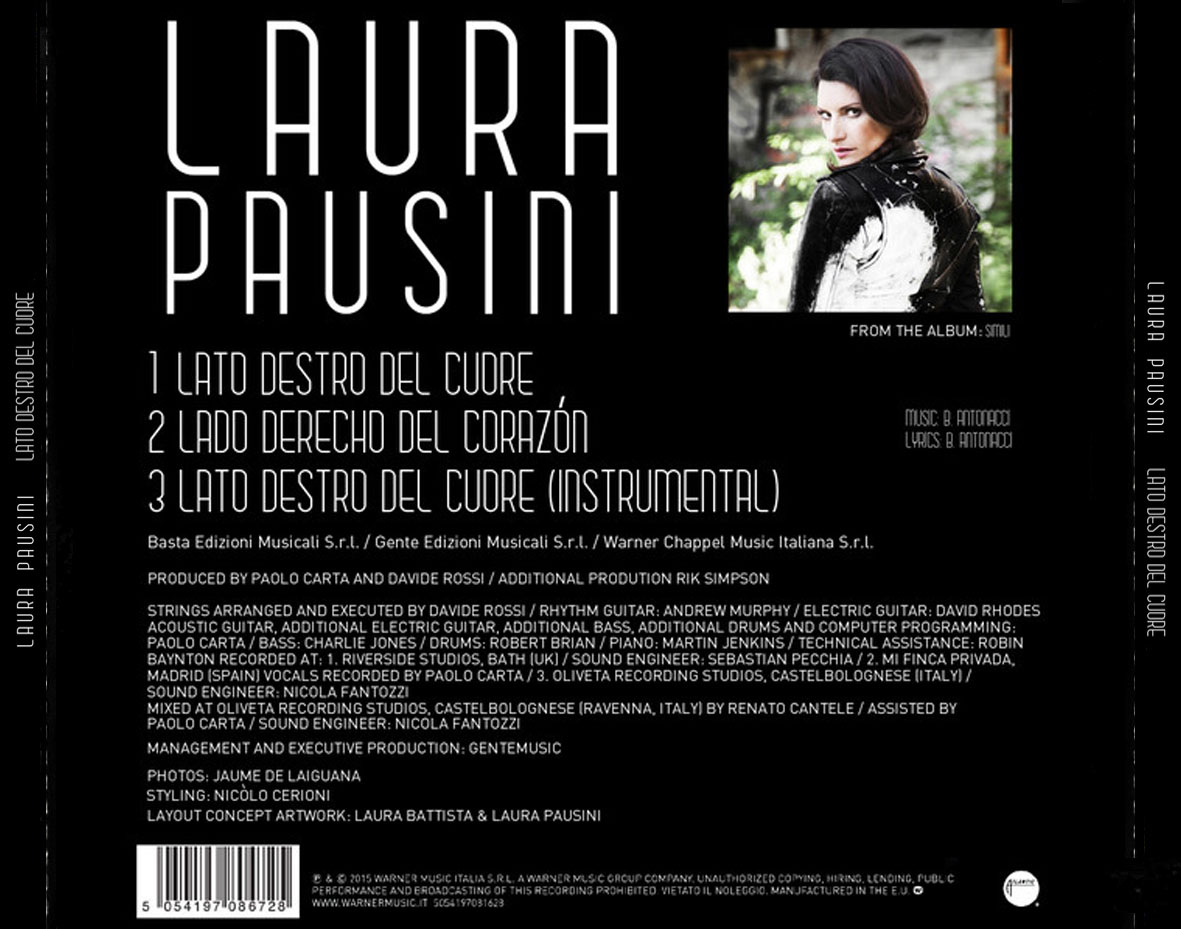 Cartula Trasera de Laura Pausini - Lato Destro Del Cuore (Cd Single)