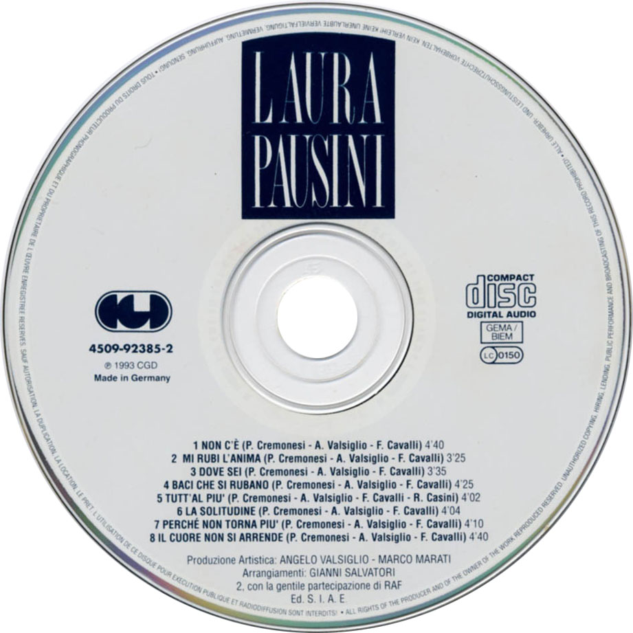 Cartula Cd de Laura Pausini - Laura Pausini (Version Italiana)