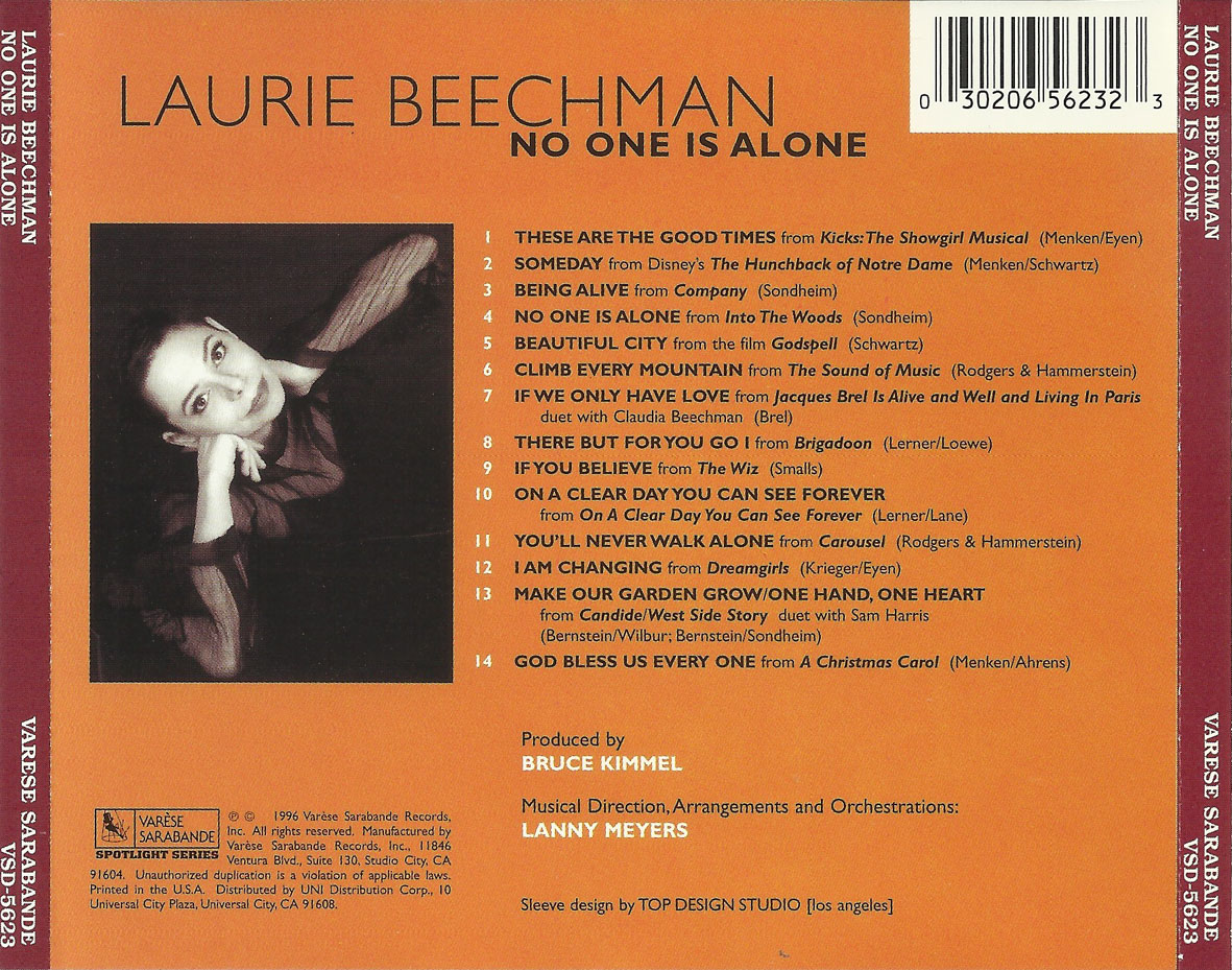Cartula Trasera de Laurie Beechman - No One Is Alone
