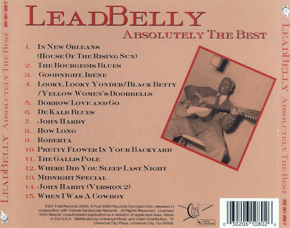 Cartula Trasera de Lead Belly - Absolutely The Best