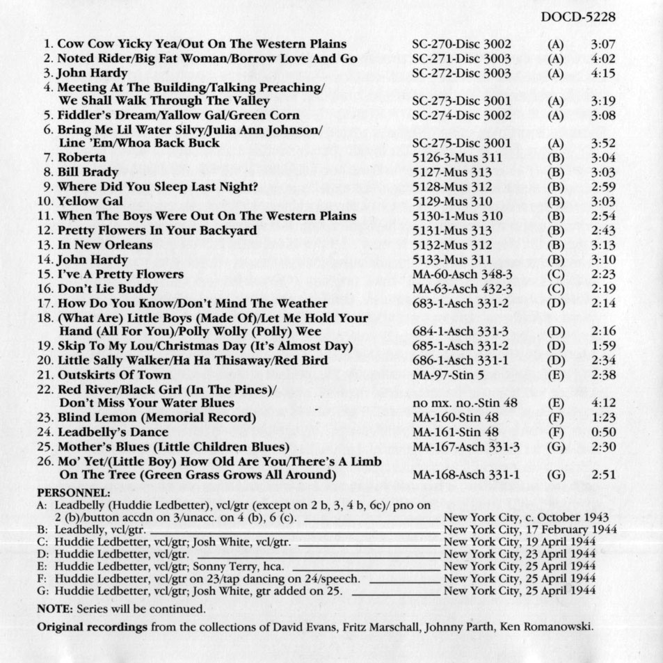 Cartula Interior Frontal de Lead Belly - Complete Recorded Works Volume 3