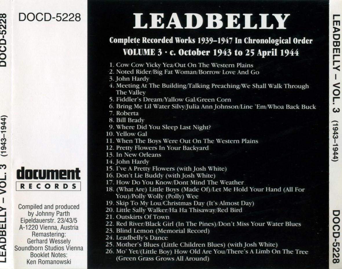 Cartula Trasera de Lead Belly - Complete Recorded Works Volume 3