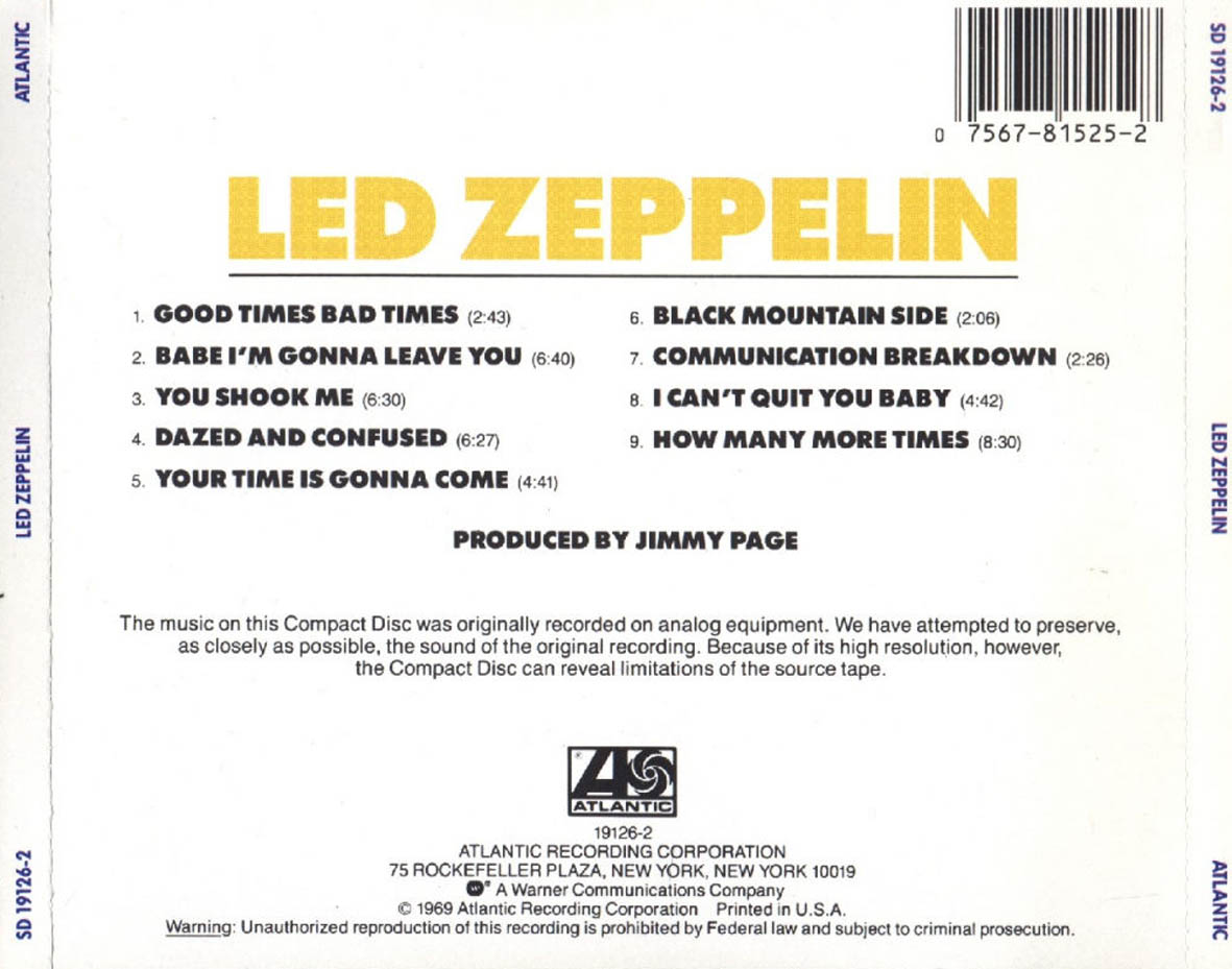 Cartula Trasera de Led Zeppelin - Led Zeppelin