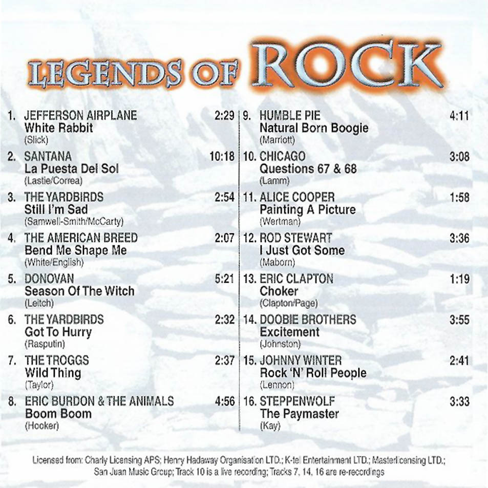 Cartula Interior Frontal de Legends Of Rock Cd1