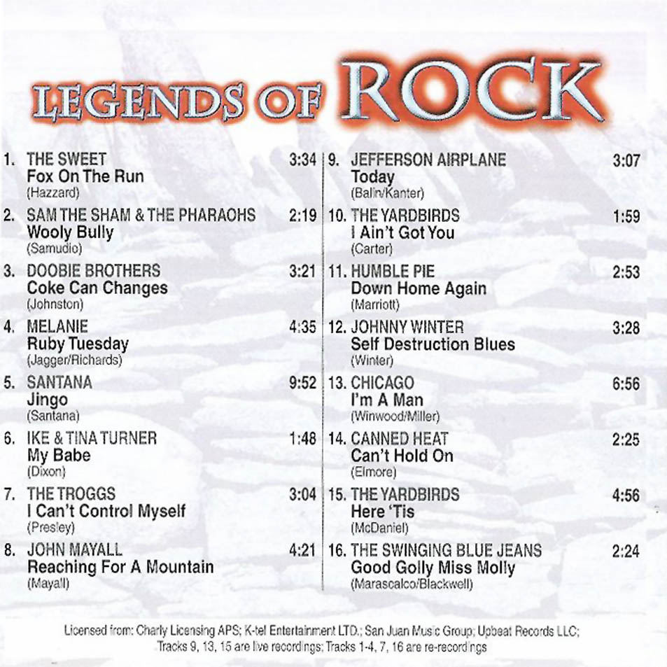 Cartula Interior Frontal de Legends Of Rock Cd3