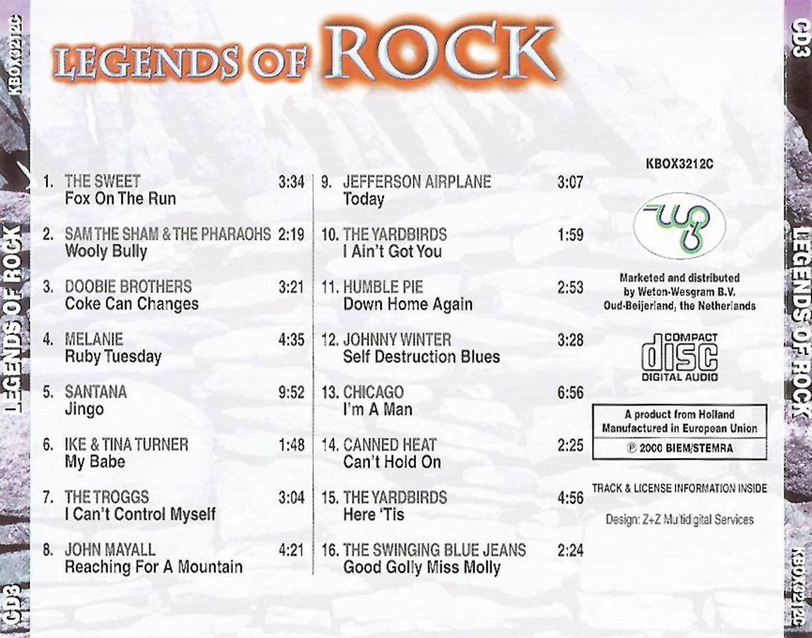 Cartula Trasera de Legends Of Rock Cd3