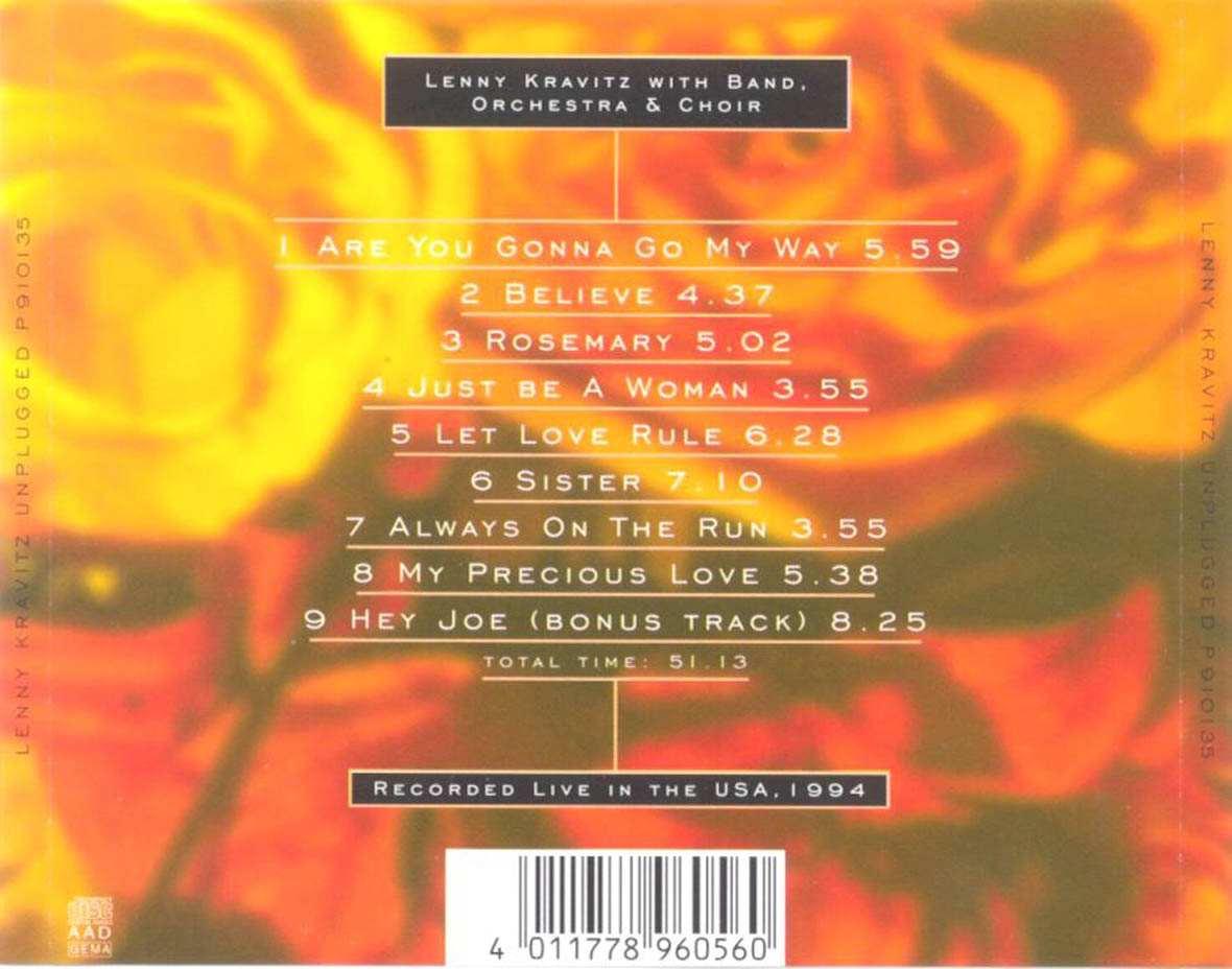 Cartula Trasera de Lenny Kravitz - Unplugged