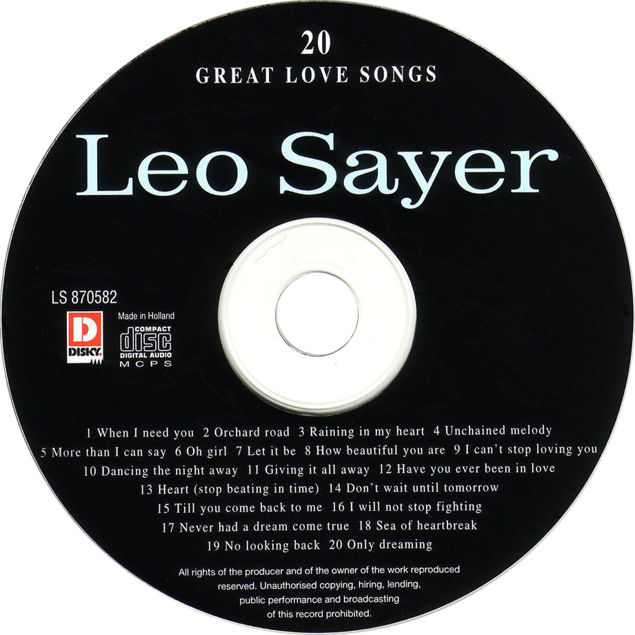 Cartula Cd de Leo Sayer - 20 Great Love Songs