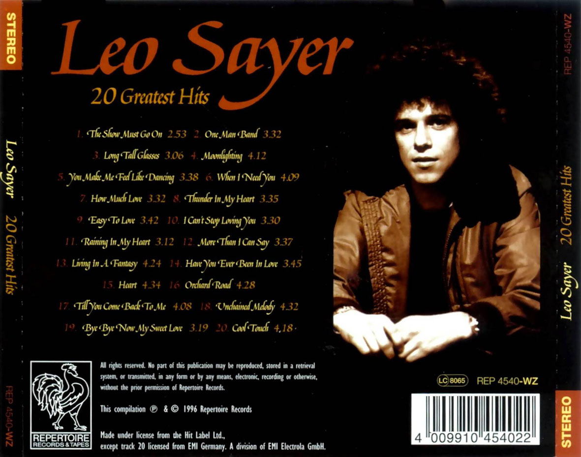 Cartula Trasera de Leo Sayer - 20 Greatest Hits