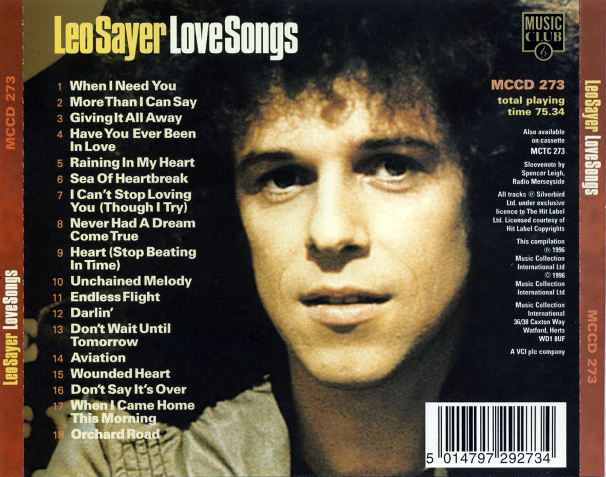 Cartula Trasera de Leo Sayer - Love Songs