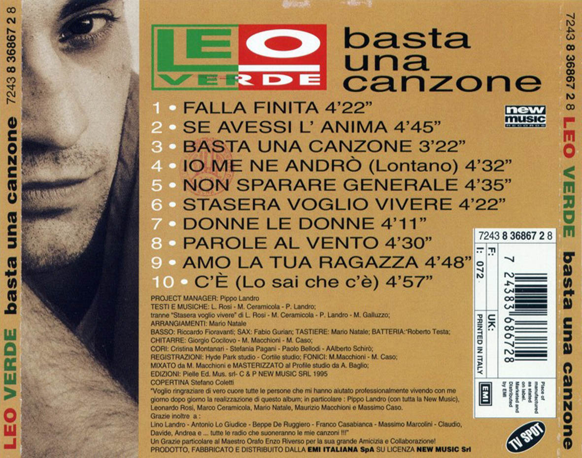 Cartula Trasera de Leo Verde - Basta Una Canzone