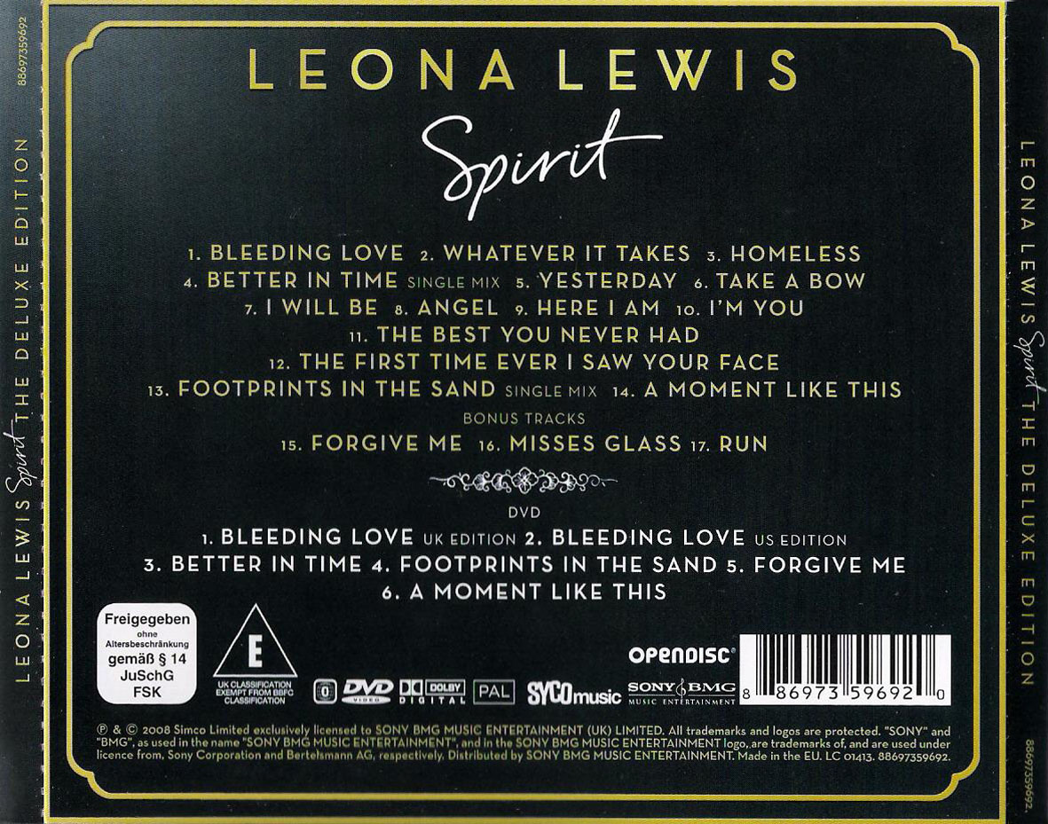 Cartula Trasera de Leona Lewis - Spirit (The Deluxe Edition)