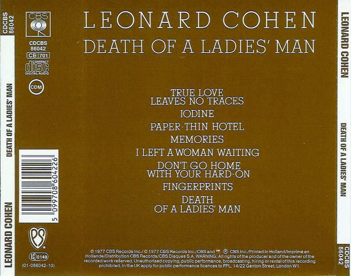 Cartula Trasera de Leonard Cohen - Death Of A Ladies' Man