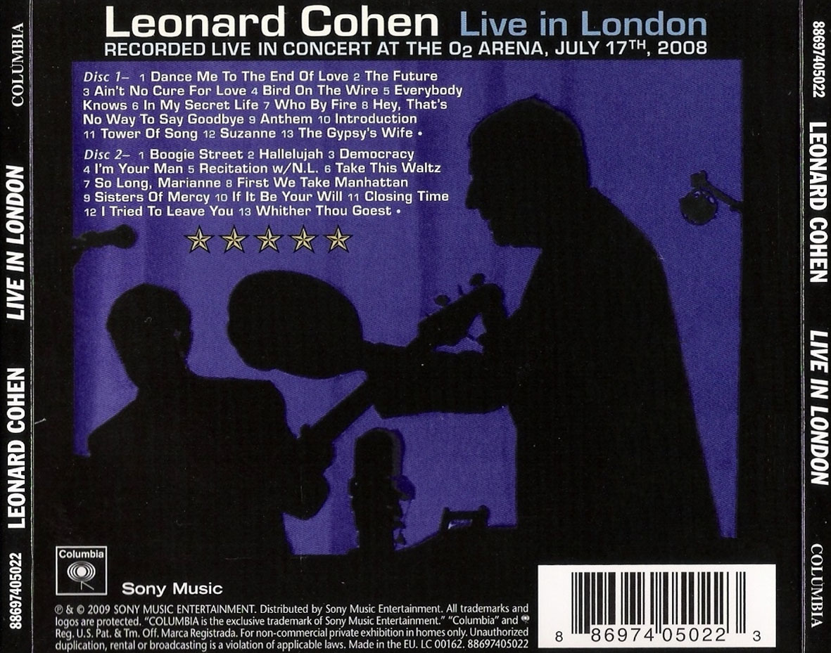 Cartula Trasera de Leonard Cohen - Live In London