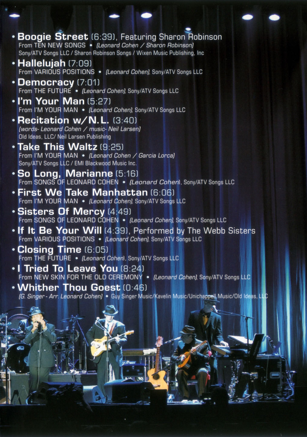 Cartula Interior Trasera de Leonard Cohen - Live In London (Dvd)