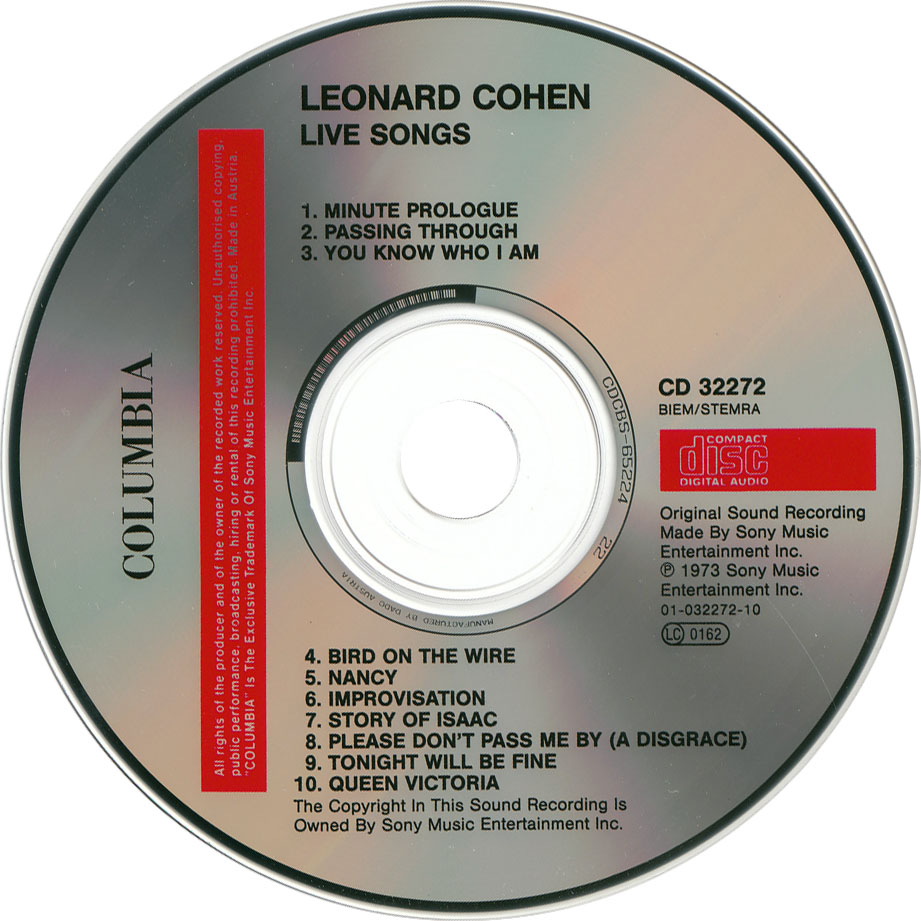 Cartula Cd de Leonard Cohen - Live Songs