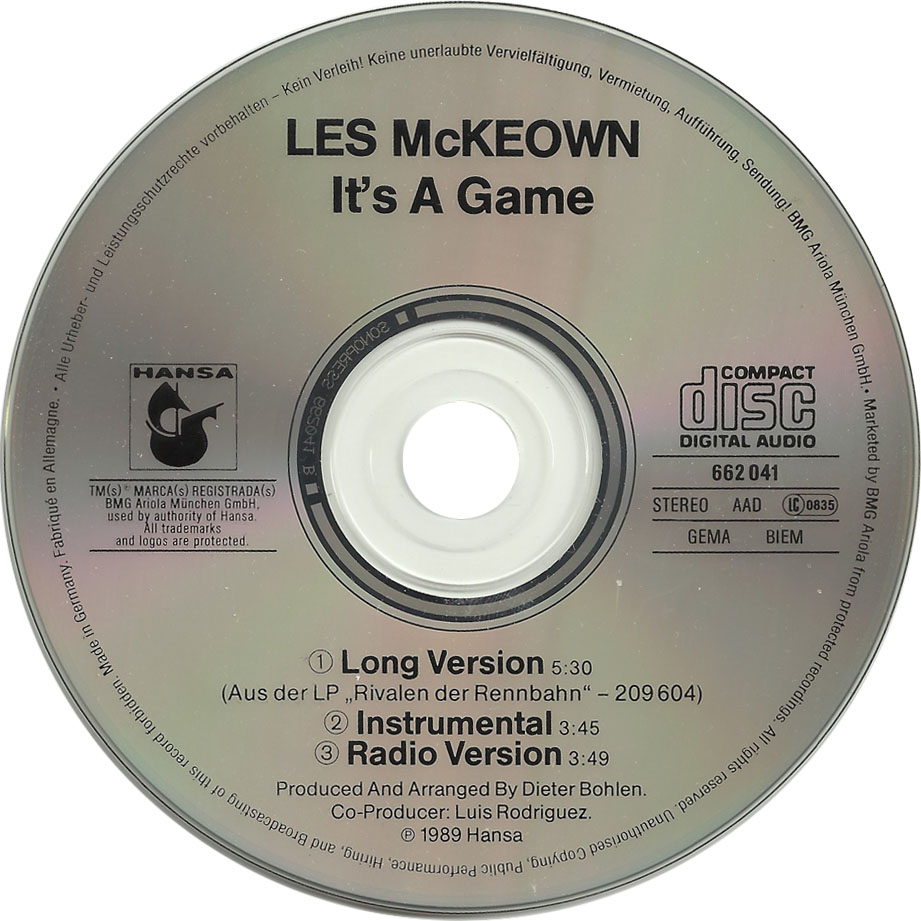 Cartula Cd de Les Mckeown - It's A Game (Cd Single)
