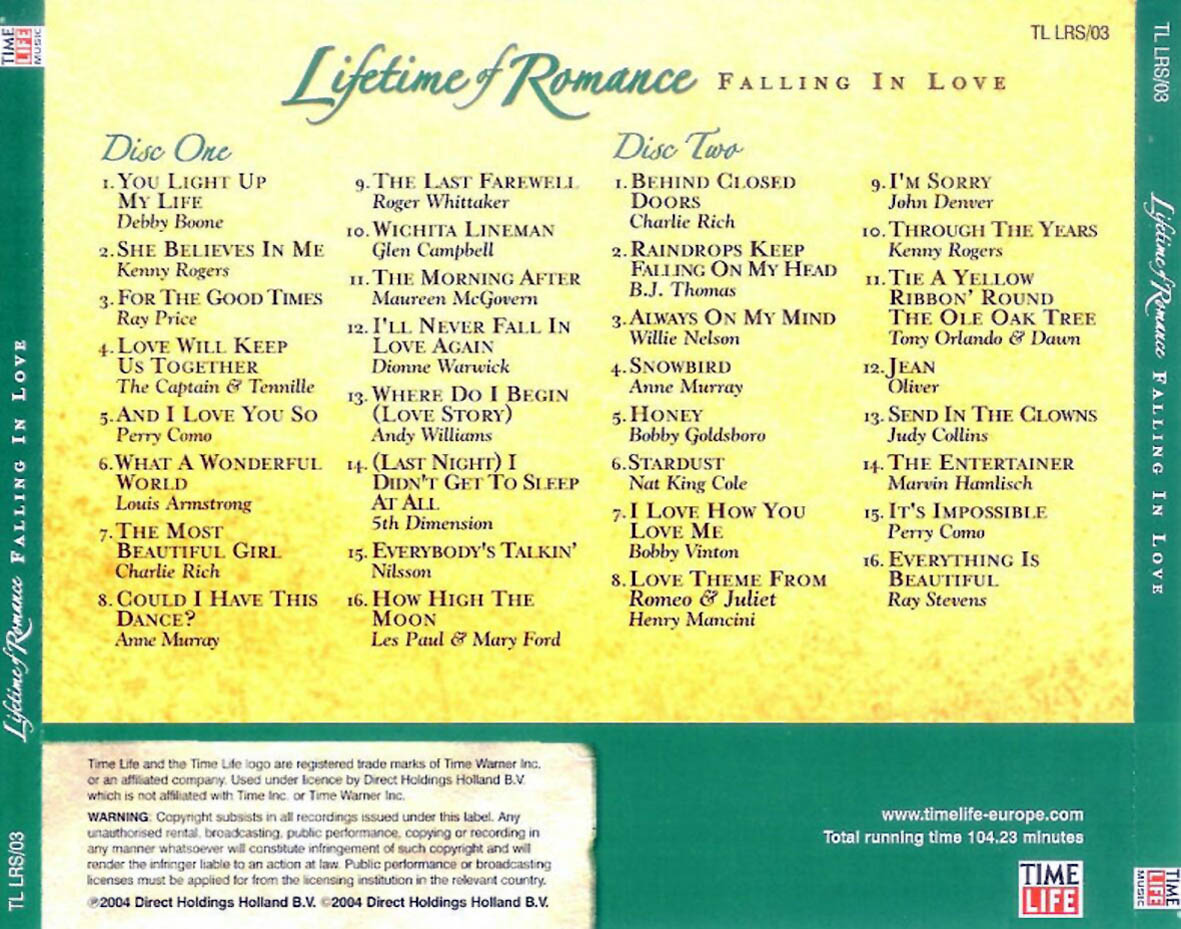 Cartula Trasera de Lifetime Of Romance: Falling In Love