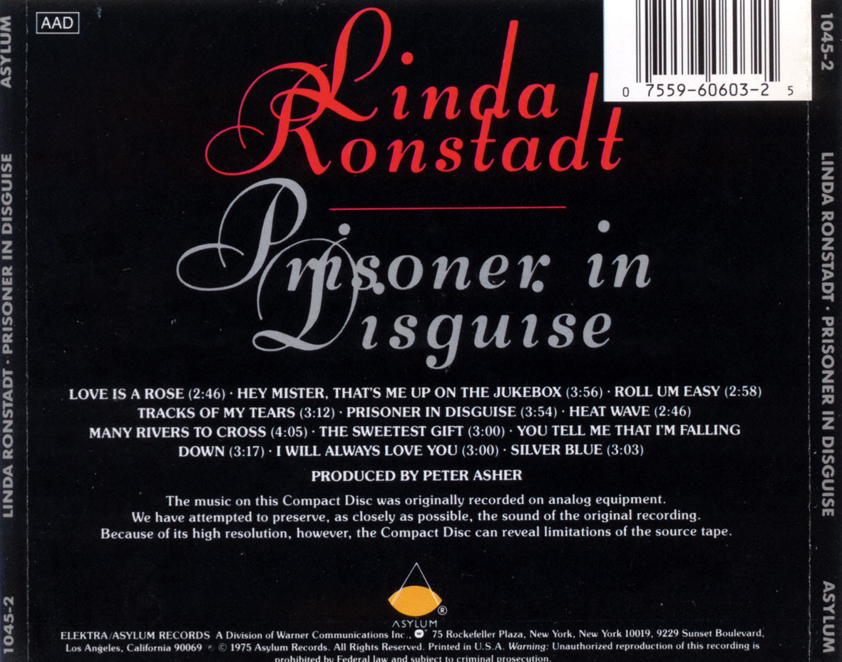 Cartula Trasera de Linda Ronstadt - Prisoner In Disguise
