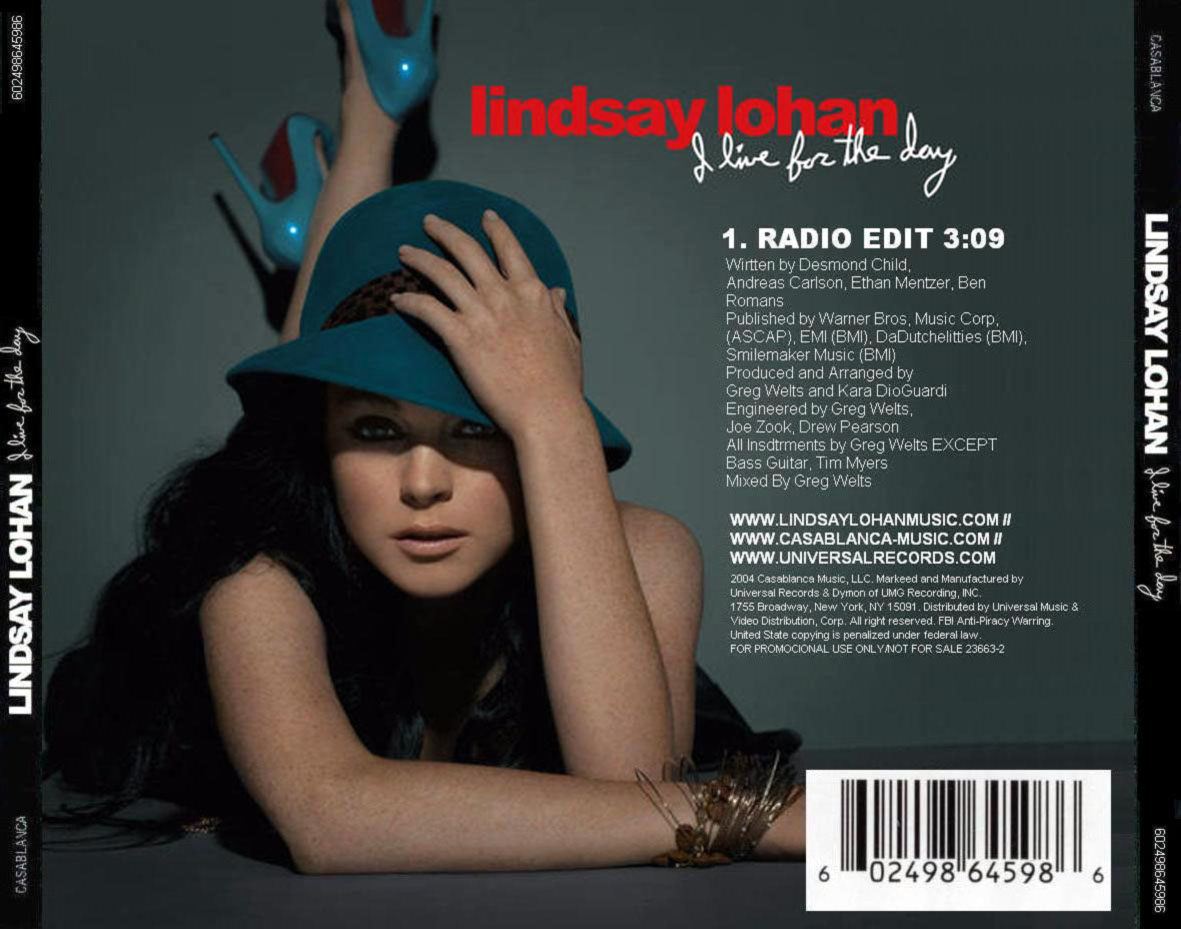 Cartula Trasera de Lindsay Lohan - A Live For The Day (Cd Single)