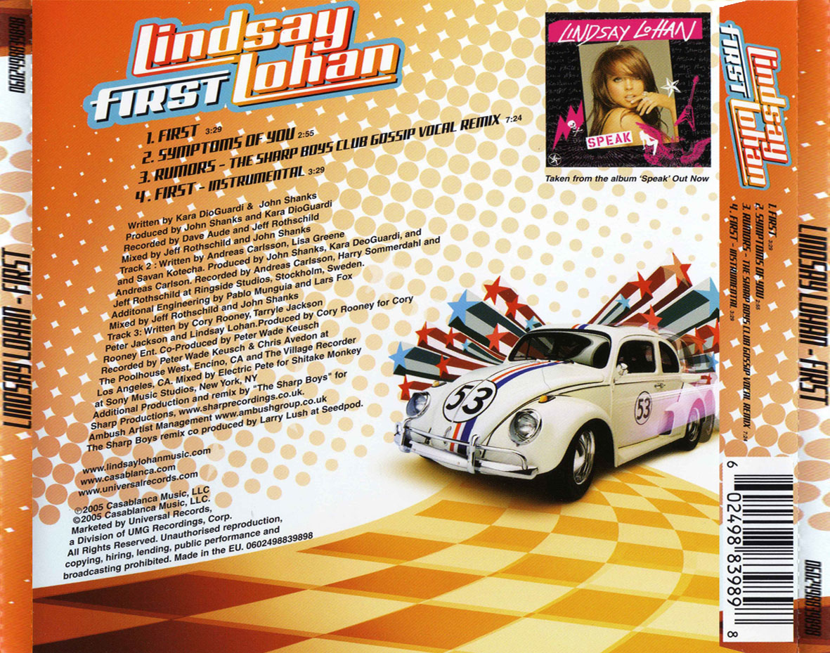 Cartula Trasera de Lindsay Lohan - First (Cd Single)