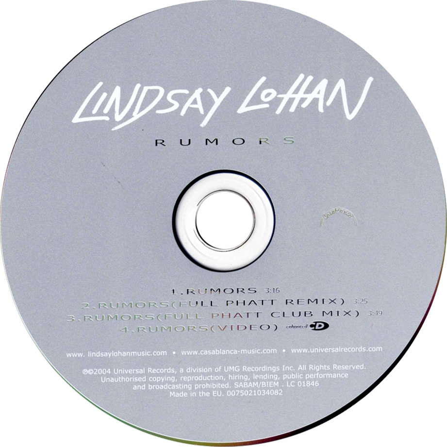 Cartula Cd de Lindsay Lohan - Rumors (Cd Single)