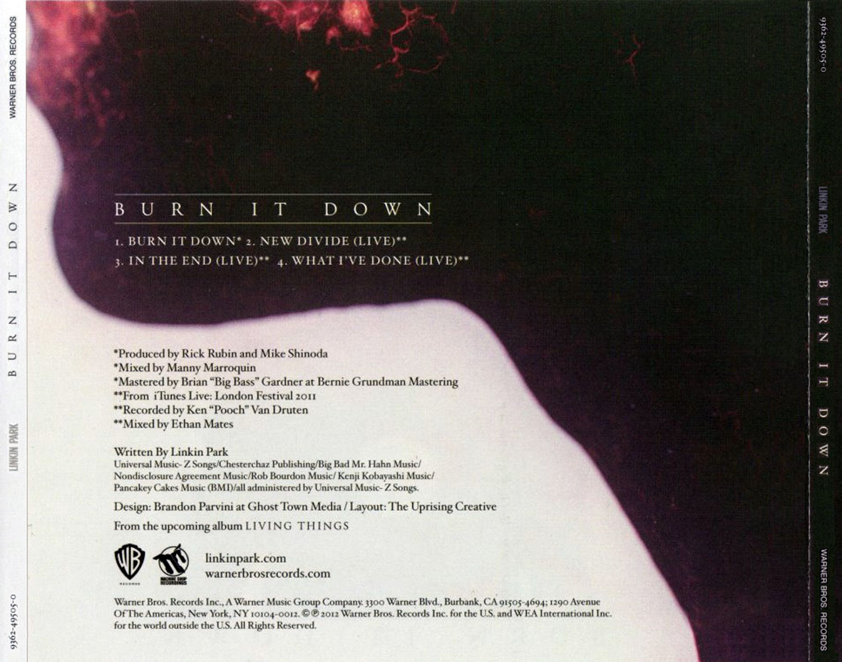 Cartula Trasera de Linkin Park - Burn It Down (Cd Single)