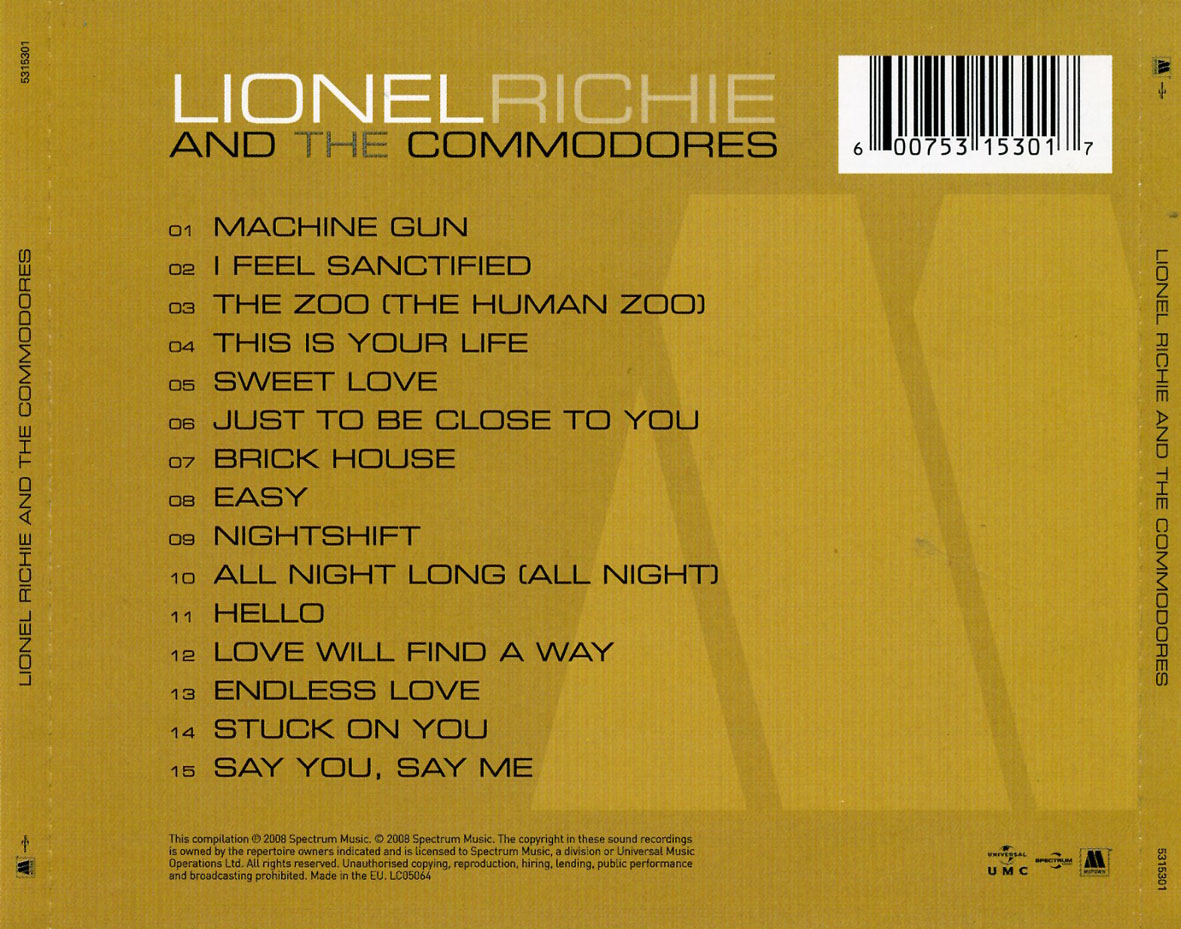 Cartula Trasera de Lionel Richie & The Commodores - Lionel Richie & The Commodores