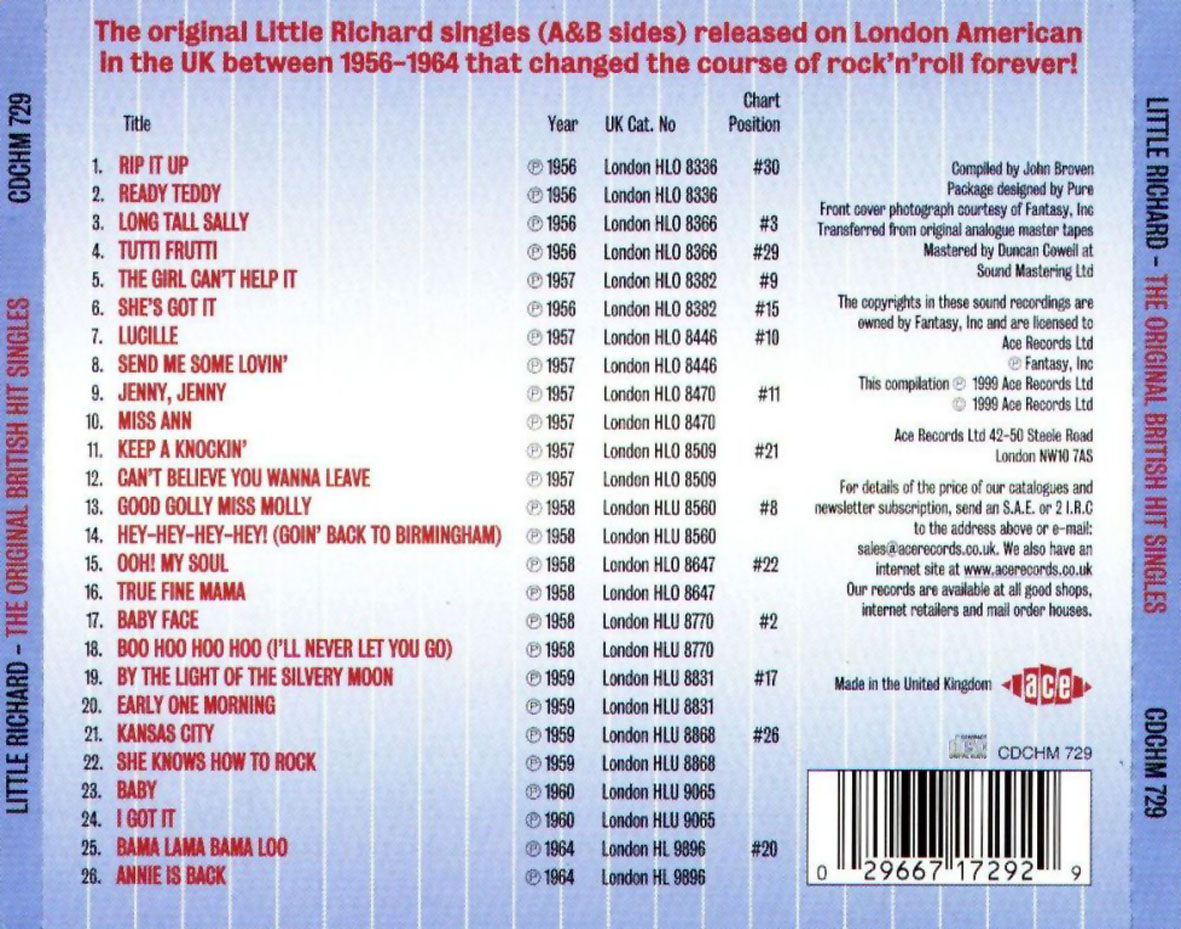 Cartula Trasera de Little Richard - The Original British Hit Singles