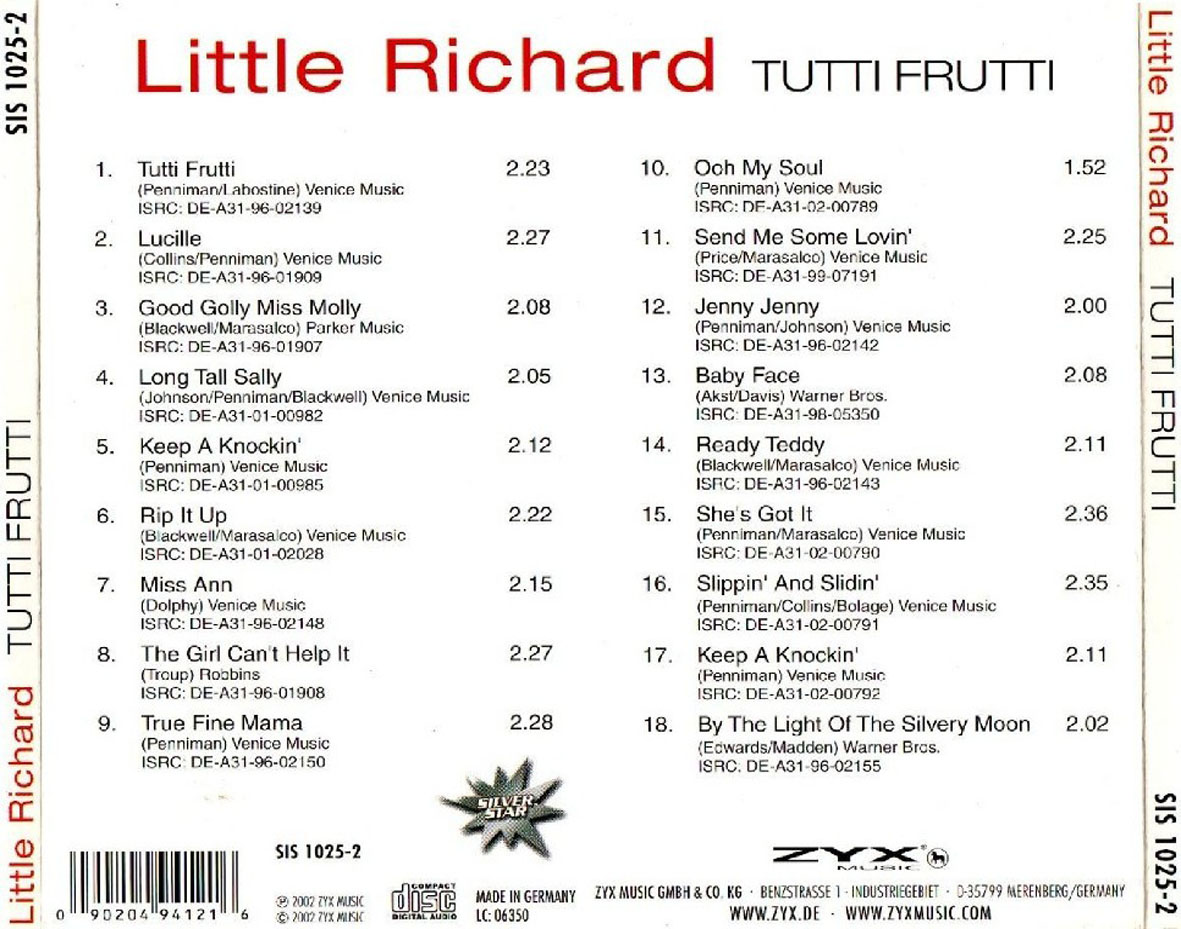 Cartula Trasera de Little Richard - Tutti Frutti
