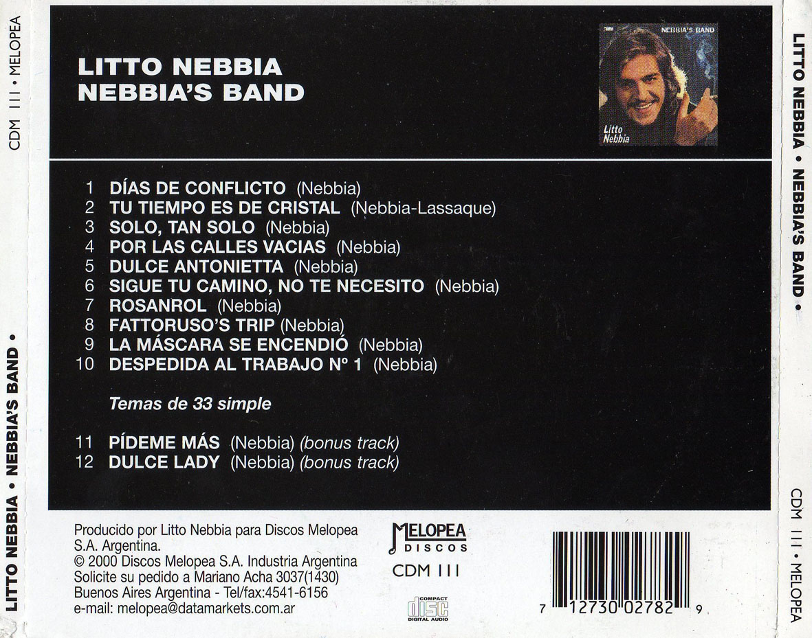Cartula Trasera de Litto Nebbia - Nebbia's Band