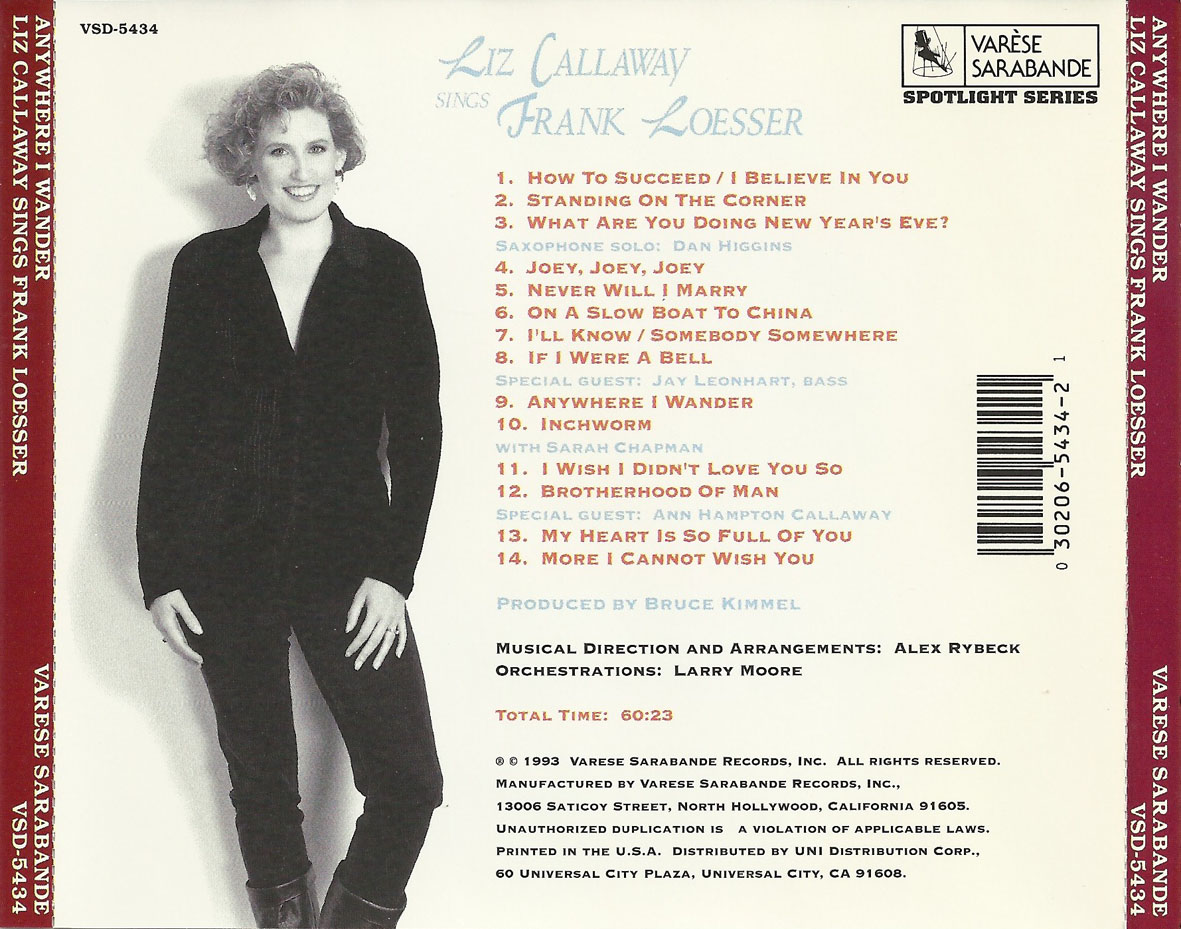 Cartula Trasera de Liz Callaway - Anywhere I Wander: Liz Callaway Sings Frank Loesser