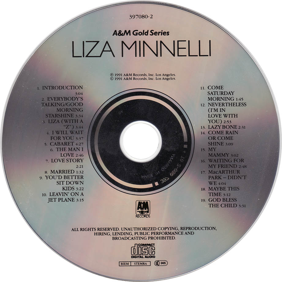 Cartula Cd de Liza Minnelli - A&m Gold Series